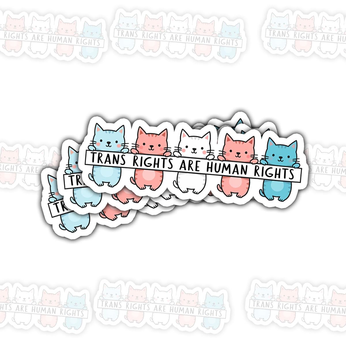 (3 Pcs) Trans Rights are Human Rights Sticker, Cute LGBTQ Cat Stickers, Trans Flag Stickers, Pride Cat Vinyl Decal, Waterproof Die-Cut Sticker for
