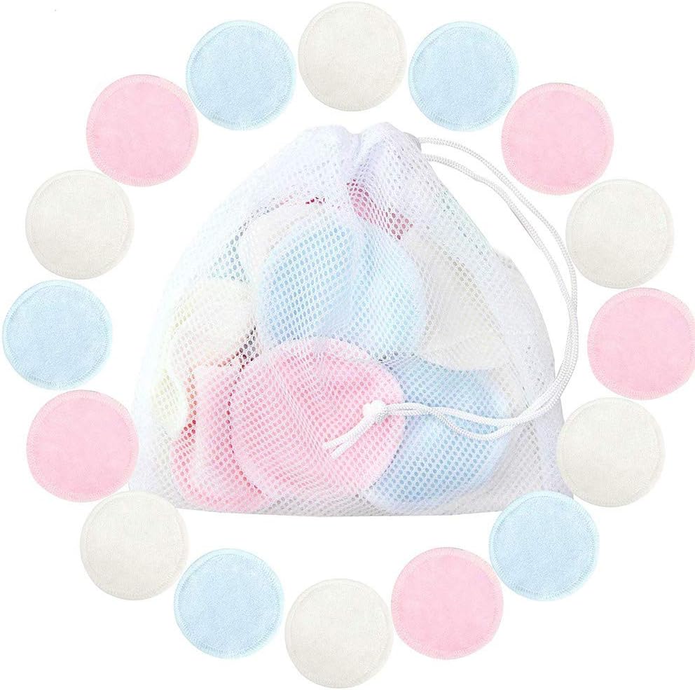 16Pcs Reusable Make Up Remover Pads, Prevently New Creative Soft Washable Bamboo Cotton Rounds with Laundry Bag, Prefect for Cleansing Face and Applying Toner