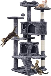 Yaheetech Kratzbaum Stabiler Katzenbaum Katzenkratzbaum Katzenmöbel, Kletterbaum für Katzen Höhe 137 cm, Dunkelgrau product image