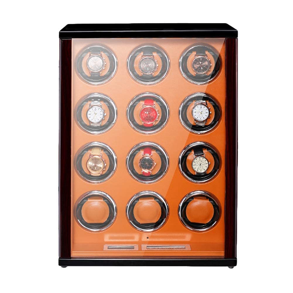 Caricatore per Orologi in Legno per Orologi Automatici con Telecomando, Display LCD, Touch Screen, Luce LED Integrata, Cuscini per Orologi Regolabili, Nero-3+0, Marrone-2，Brown-2+0