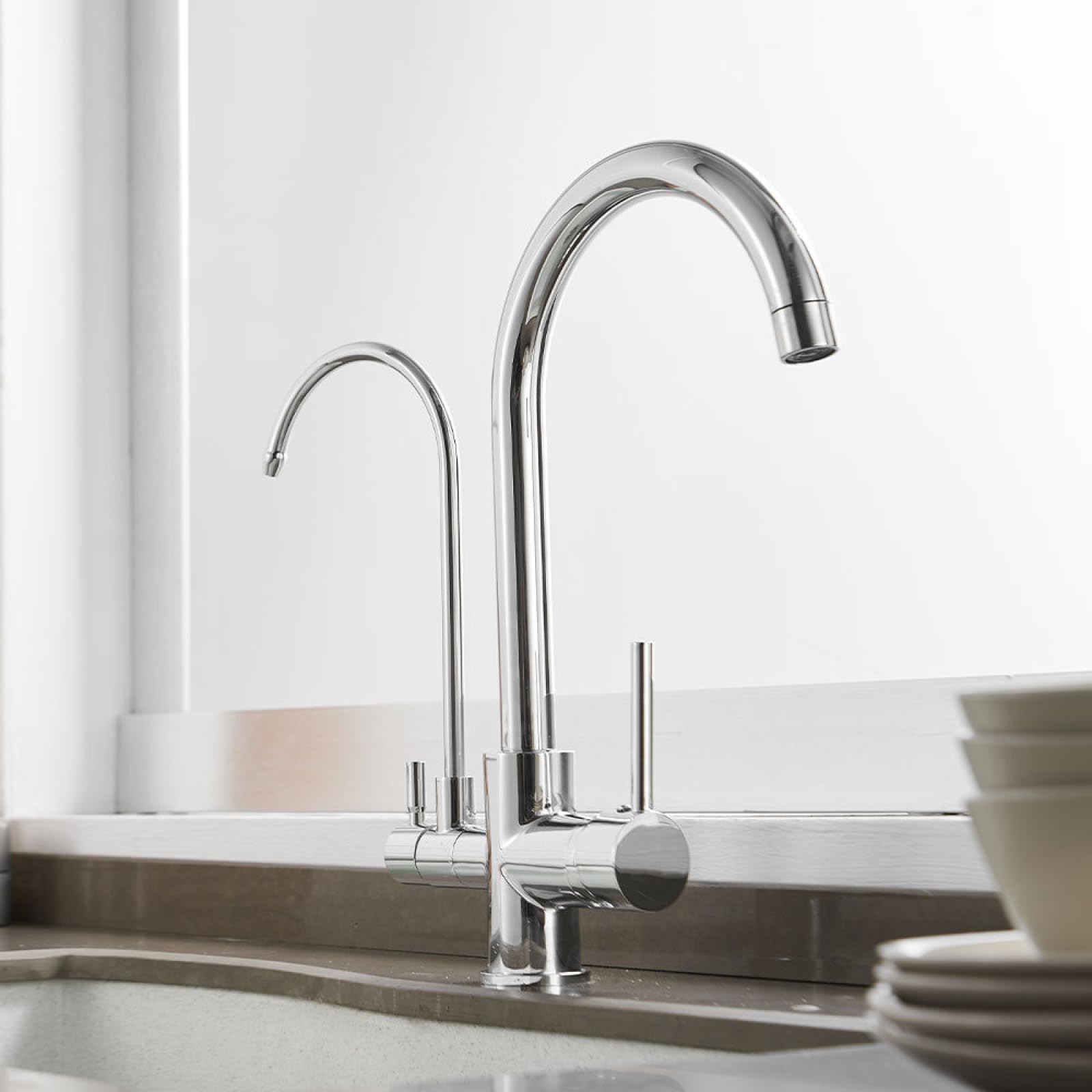 Fanjubei Electroplated Silver Brass Hot And Cold Water Purification Rotating Sink Faucet For Kitchens