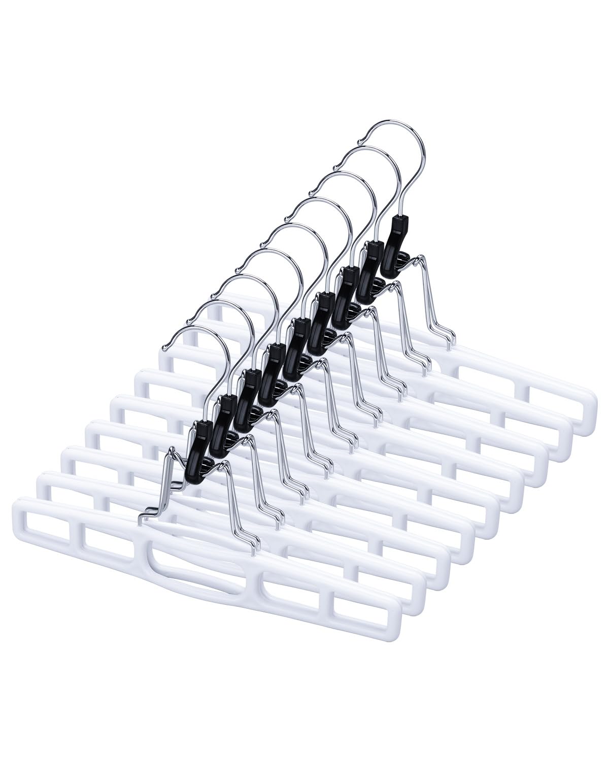 AMKUFO 12 Pack Pants-Hangers Skirt-Hangers, Plastic Pant-Hangers-for-Women Men, Pants-Hangers-Space-Saving, Clamp Hangers-for-Pants Jeans Shorts Tie Belt