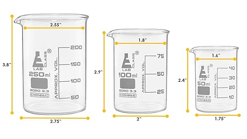 Miniatura 3 de EISCO Juego de cristalería de laboratorio, 9 piezas, incluye juego de vasos (3 piezas), juego de frasco Erlenmeyer (3 piezas), juego de cilindros
