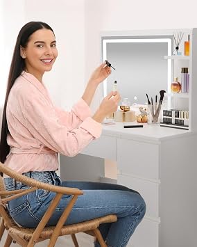 Dressing Table with LED Mirror and Stool,100cm White Vanity Desk
