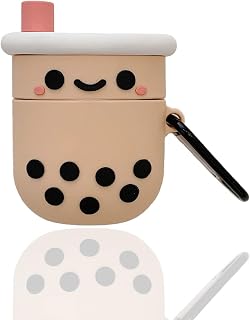 AirPods Case, Silicone Case for AirPods 1 & 2, HengJun Funny Cute Fashion Skin New 3D Character Cartoon Protective Shockproof AirPods Cover for Girls Kids Teens AirPod - Milk Tea