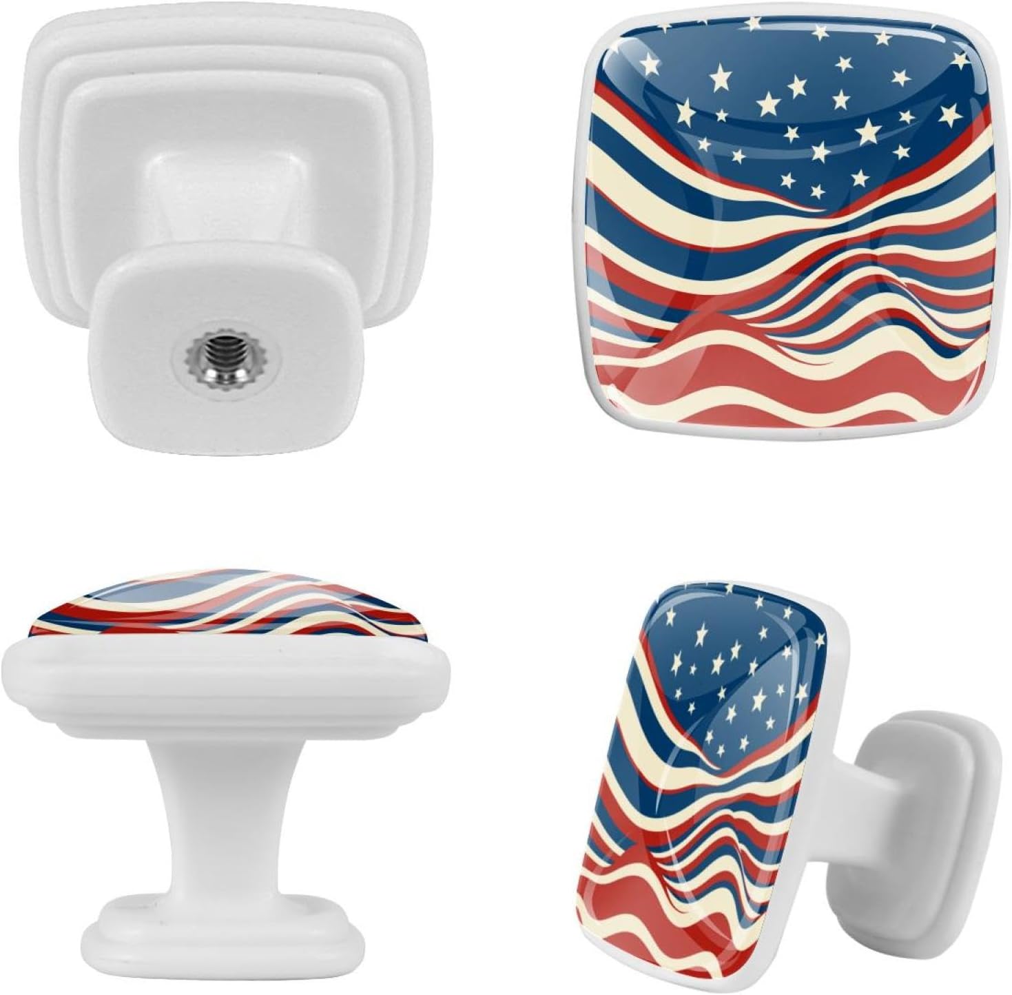 Square Kitchen Cabinet Knobs and Pulls,Cabinet Door Handles,12Pcs,American Flag Stripes Blue,Kitchen Knobs for Cabinets