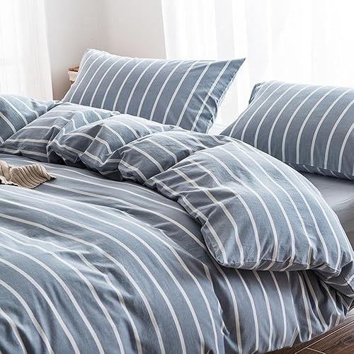 Miniatura 2 de DONEUS Juego de funda de edredón 100% algodón lavado, con textura, transpirable, ligero, suave, cómodo, juego de ropa de cama de 3 piezas con cierre