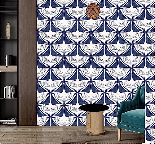 Denim Blue Removable Peel And Stick Wallpaper Feather Flock Wallpaper Removable 78.7"X17.71" Waterproof Removable Furniture Vinyl Film For Kitchen Furniture Countertop Diy Self Adhesive Contact Paper #TOP7