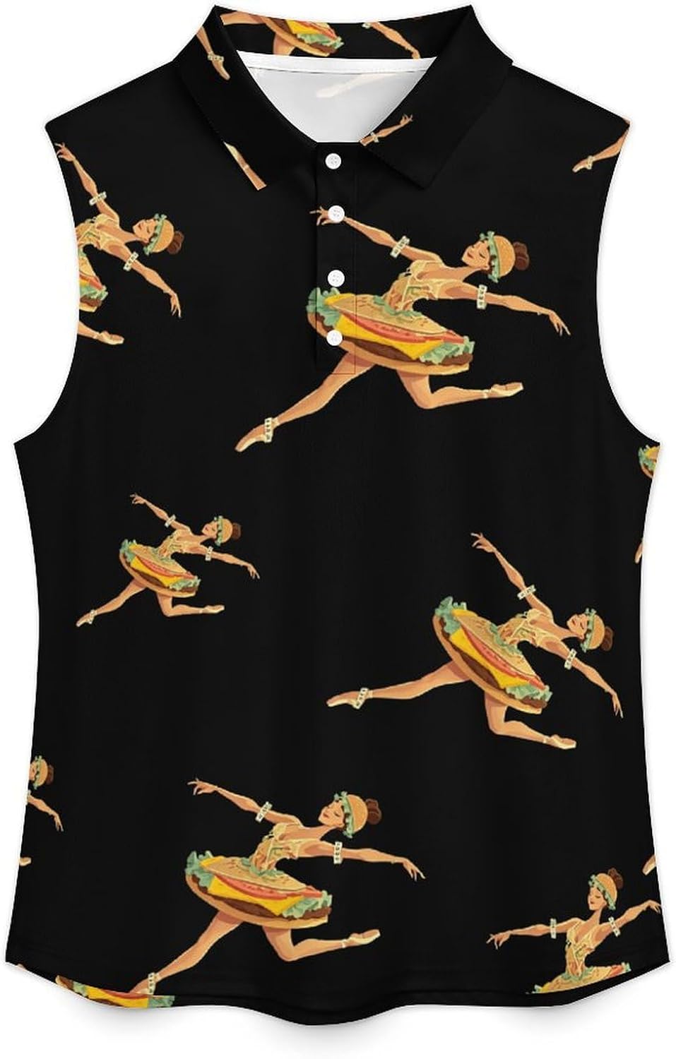Ballet Hamburger Dancer Womens Sleeveless V Neck Golf Polo Shirts | Collared Tank Tops