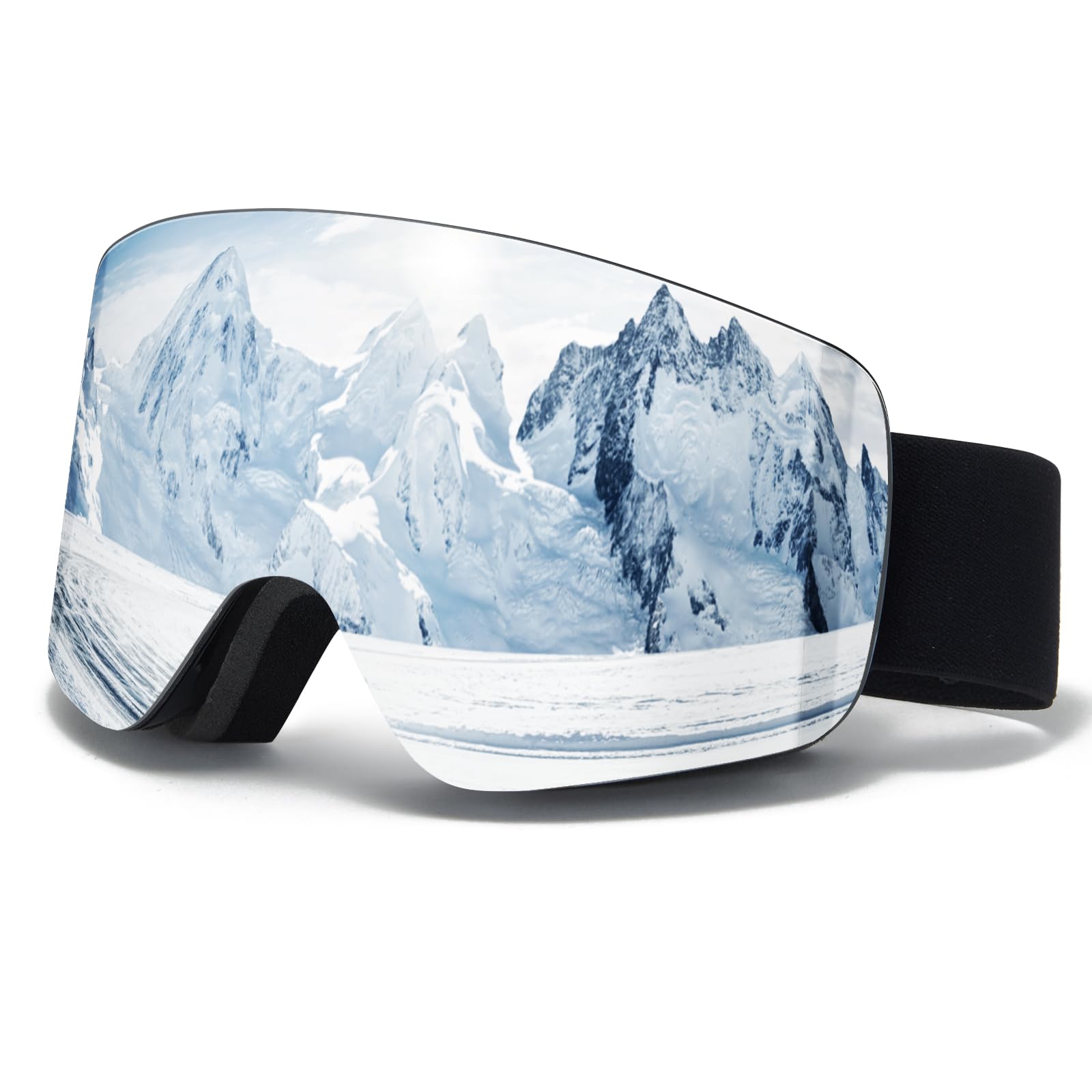 VCOROS Ski Goggles OTG,YH227 Snow Goggles Adjustable for Men Women Anti-Fog Anti-Glare UV400 Protection Helmet Compatible for Skiing Cycling Snowboarding (01-Silver/Black(VLT 13%))