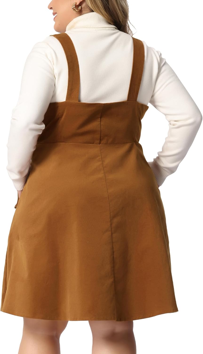 Agnes Orinda Plus Size Overall Dress Corduroy Pinafore Short Dress for Women Adjustable Strap Suspender Skirt - Image 4