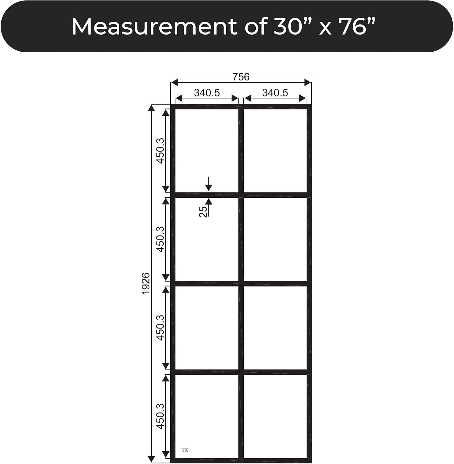 Fab Glass and Mirror GSD-30-76ORB Madeira French Style Grid Pattern Glass Shower Door, Matte Black, 30"" x 76"