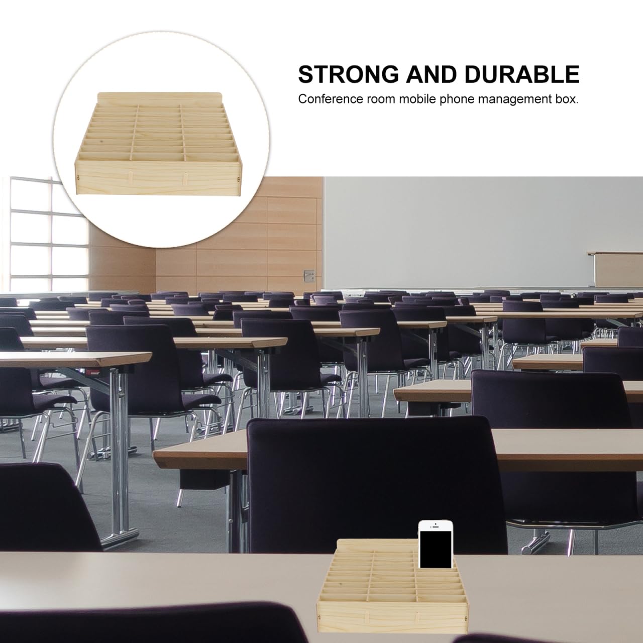 Operitacx Boîte de rangement en bois pour téléphone portable à 30 compartiments Support de téléphone portable réglable Organiseur de bureau pour école bureau salle de conférence