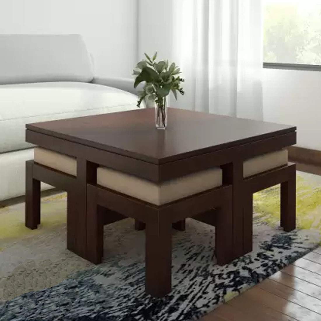 Hariom Handicraft Modern Coffee Table (Wood,Semi Glossy,Walnut Finish)
