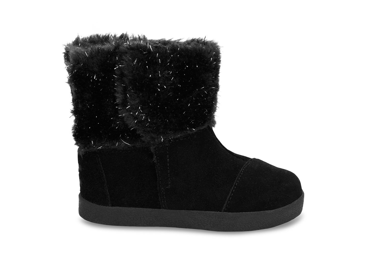 TOMS Kids Baby Girl's Nepal Boot (Infant/Toddler/Little Kid) Black Suede/Metallic Faux Fur Boot 11 Little Kid M
