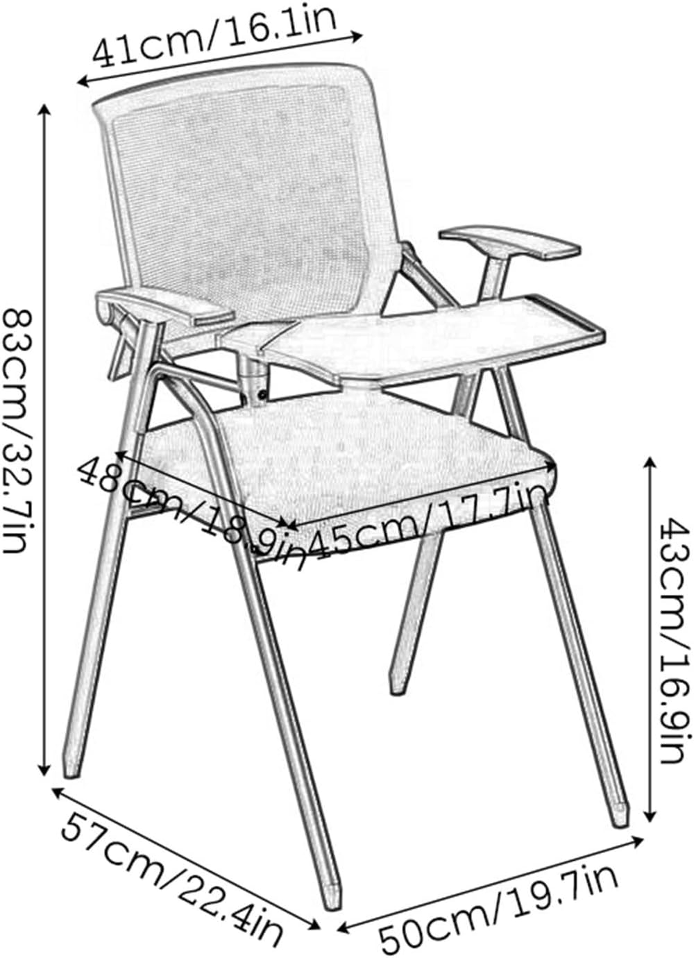 Folding Office Chair with Desk Attached, Foldable Mesh Guest Reception Chairs Stackable Conference Room Training Chair for Office, School