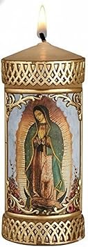 Christian Brands Church Supply Candle - Will and Baumer - Hand-Decorated Family Prayer Paraffin Devotional Candle with Decal, 4.75-Inch, Our Lady of Guadalupe