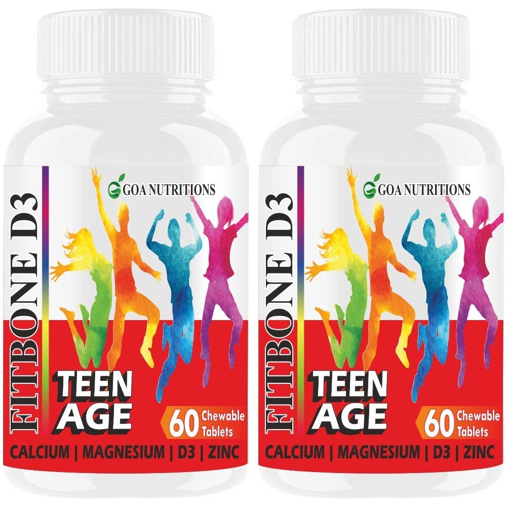 Organic Touch Goa Nutritions Calcium Supplement For Kids Teenagers + Vitamin D3 B12 Magnesium And Zinc For Strong Bone Health,Immunity,Healthy Growth,Height 120 Chewable Tablets No Sugar (10-16 years)