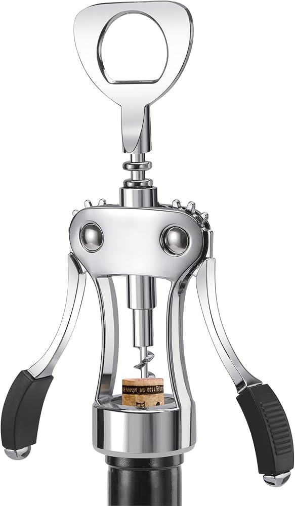 KORCCI Wine Opener, Wine Bottle Opener, Wine Accessories, Zinc Alloy Wing Corkscrew, Cork Screw Beer Opener for Bartenders, Multifunctional Opener for Home,Kitchen,Restaurant,Bar,Waiters (1, Silver)