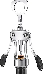 KORCCI Wine Opener, Heavy-Duty Zinc Alloy Wing Corkscrew, Premium Beer Bottle Opener, Multifunctional Wine Accessories with Ergonomic Handle and Sharp Screw, for Kitchen, Bar, Restaurant, Bartenders