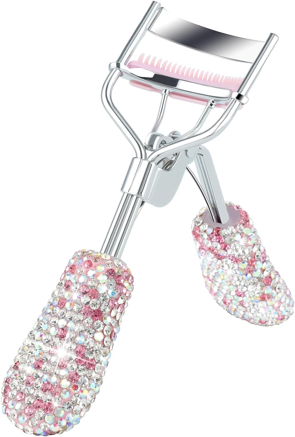 Bling Rhinestone Eyelash Curlers with Built-in Comb Natural and Long Lasting Eyelash Fit for All Eye Shape Curved Lash Curler for Daily Makeup (White AB)