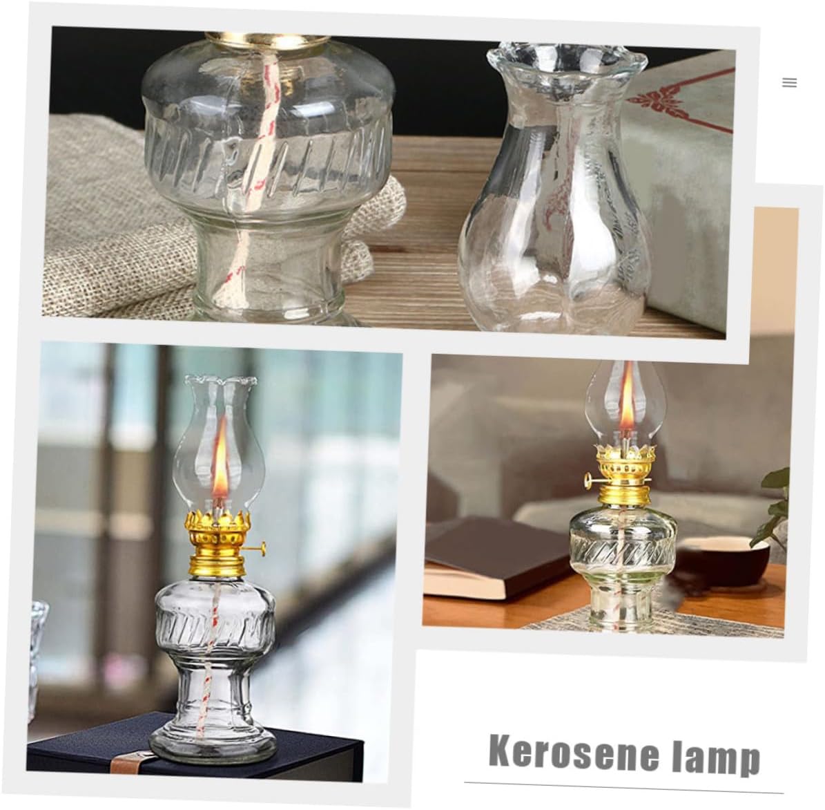 Retro Glass Kerosene Lamp with Thickened Windproof Glass Antique Style Oil Lamp for Home Decor Emergency Lighting Camping and Outdoor Use with Spare Wicks