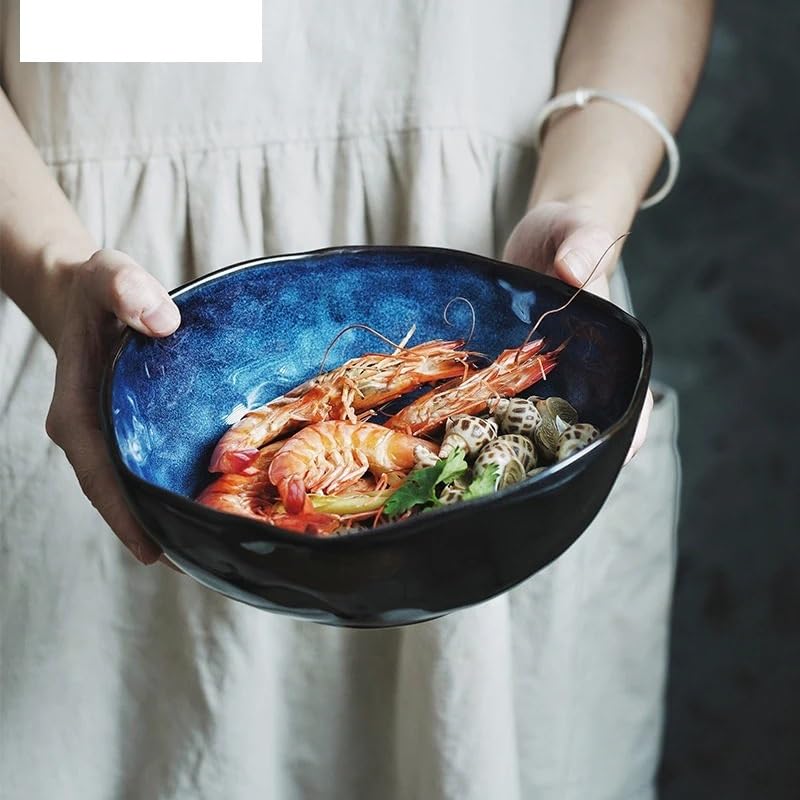 Flaches Teller-Set aus Keramik, tiefe europäische Schüssel, kreatives Geschirr, Nudelschale, Salatschüssel, kreative Gerichte für das Abendessen, Salatschüssel (20,5 cm)