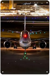 Military-grade Tin Plaque, 12x8 Inches Airplane on Runway at Night Poster, -9914 Suitable for Offices, Garages, Or Rooms for Military Enthusiasts, And An Ideal Gift for Aircraft Carrier Lovers