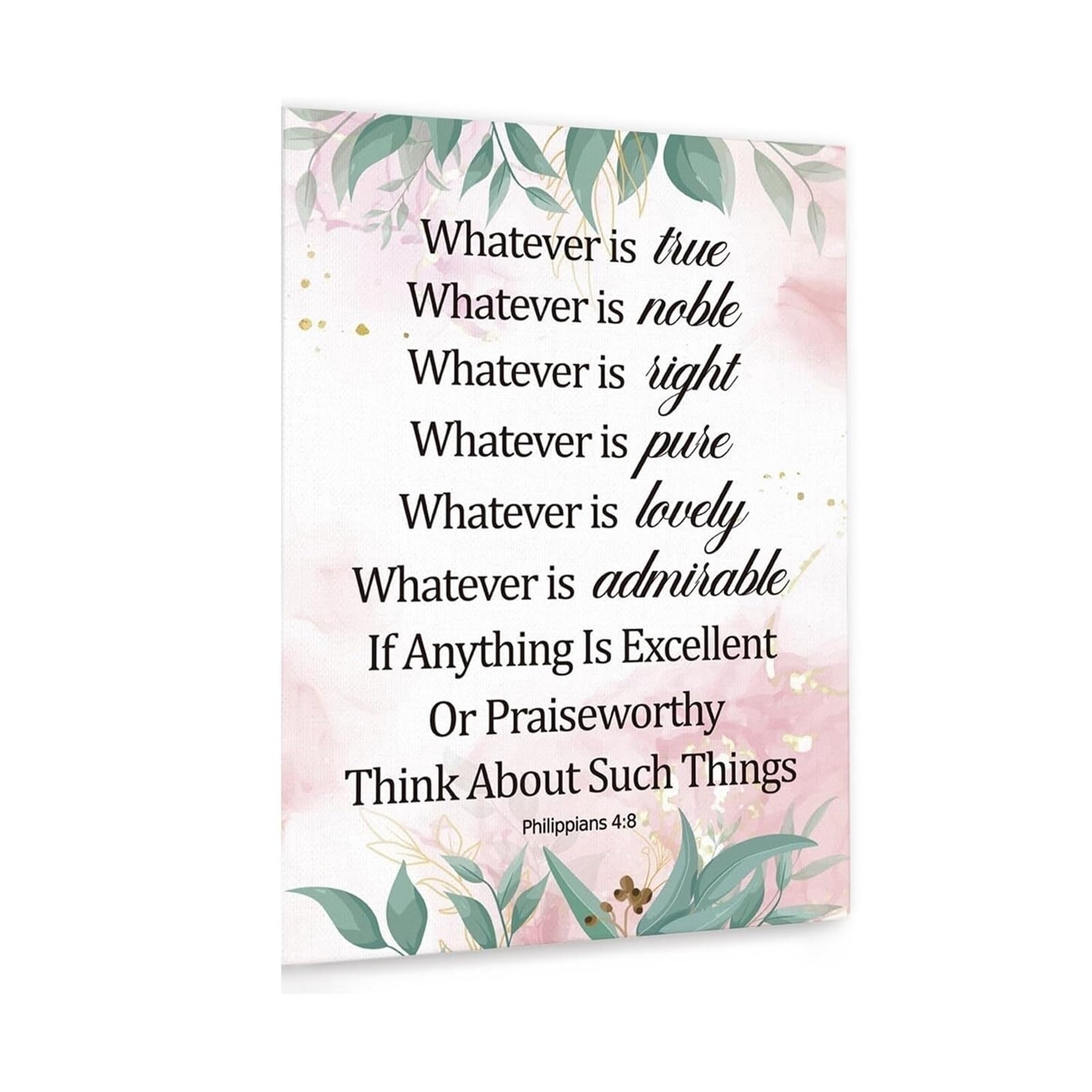 RQLVZHGK Whatever is True Philippians 4:8 Poster - Bible Verse Canvas Wall-Art, Think on These Things Scripture Print, Calming Decor for Bedroom Prayer Room Unframed,12x18inch(30x45cm)