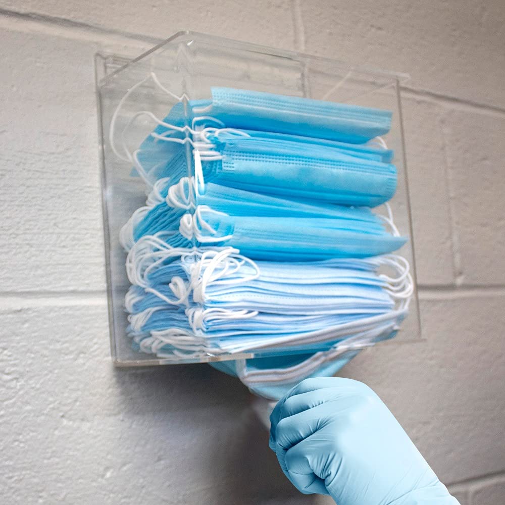 NMC Grab & Go Acrylic Mask Dispenser with Lid, Holds Approximately 150 Masks, Wall Mount, Made in The USA, 9.5" x 8.6" x 4.5", AMD100: Industrial & Scientific