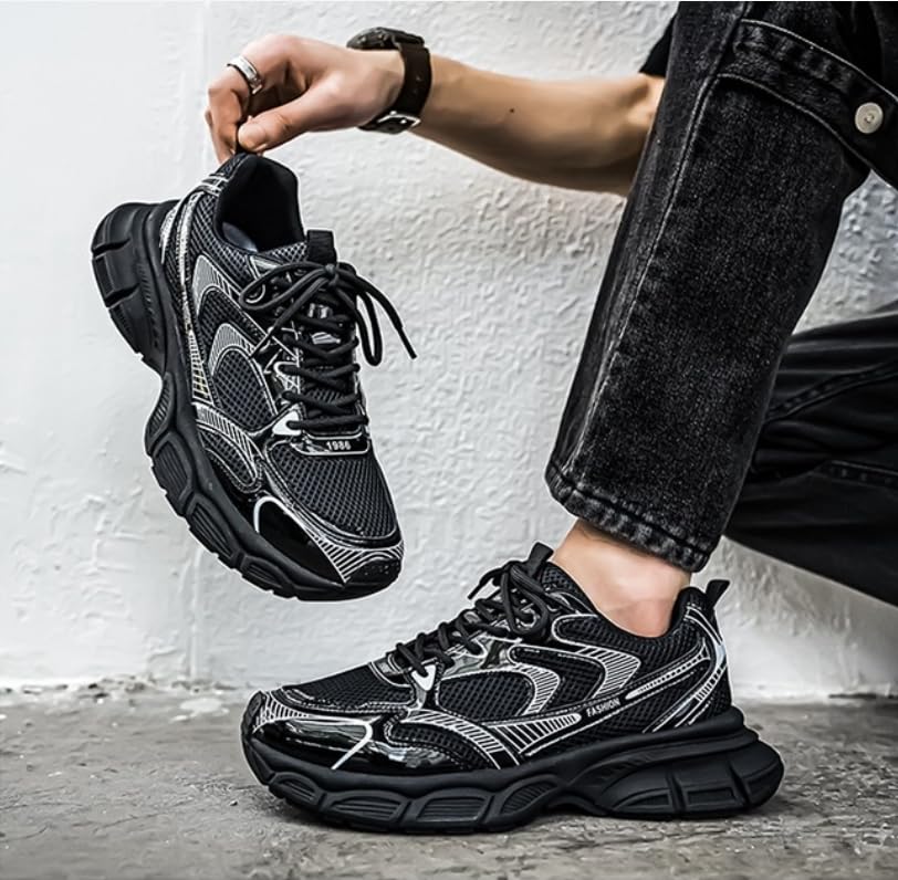 Floette Men's Silver Fashion Sneakers Dad Shoes Walking Casual Athletic Chunky Platform Sneakers4