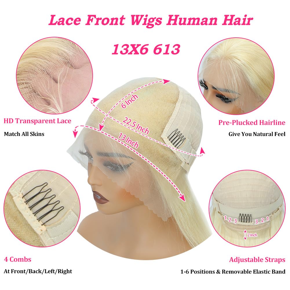 Amazon.com : HELLOSH 24 Inch 613 13x6 Lace Front Wig Human  display picture 1