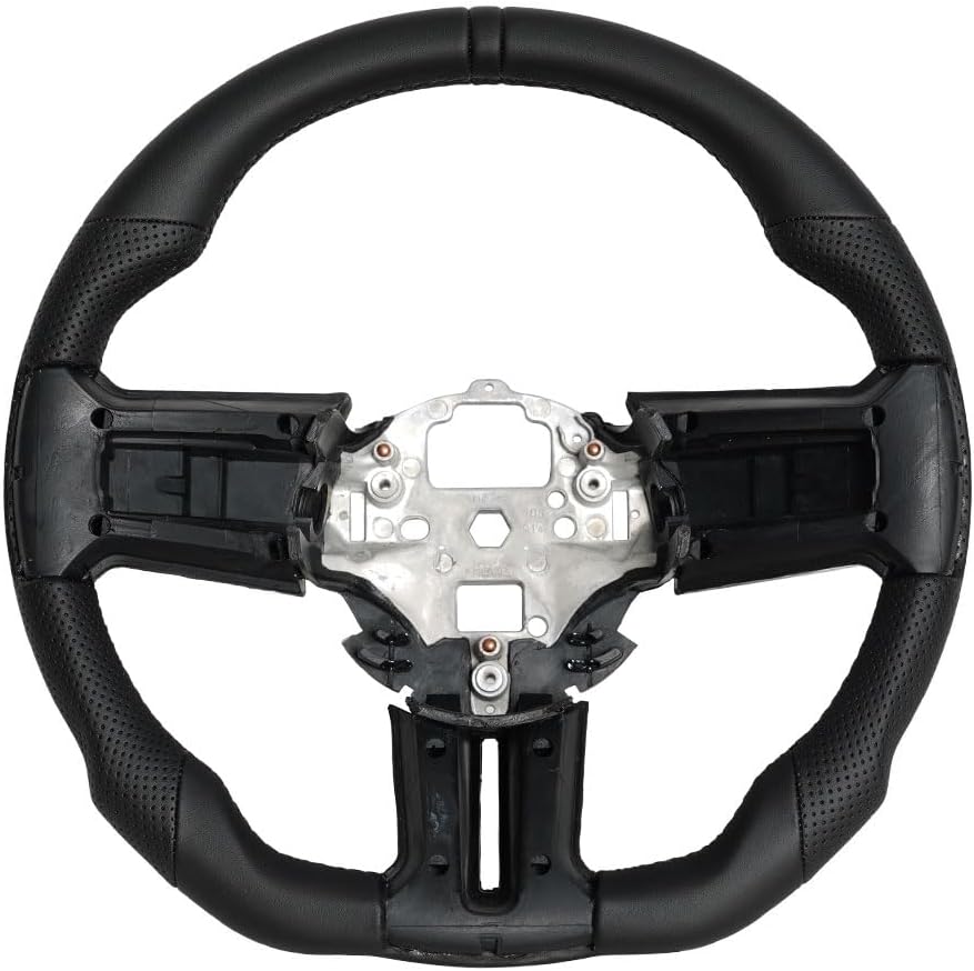 Full Leather Steering Wheel,D-Shaped Flat Bottom Perforated Leather Grip Steering Wheel with Heated Fit for Ford Mustang GT 2018 2019 2020 2021 2022 2023