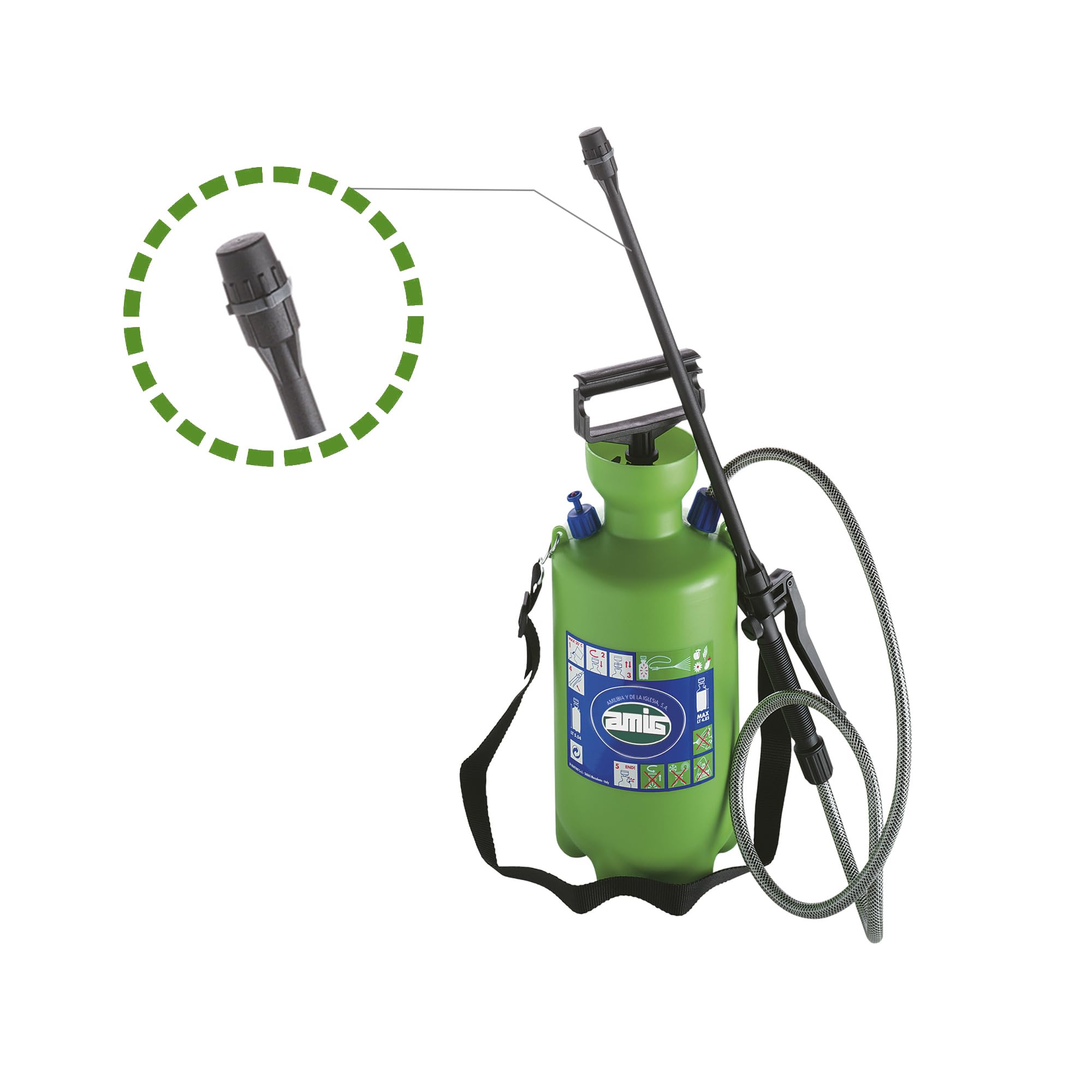 Amig - Pulverizador con Bomba de Presión y Lanza 2500-10 litros, Verde - Herramientas de Riego para Jardinería o Agricultura