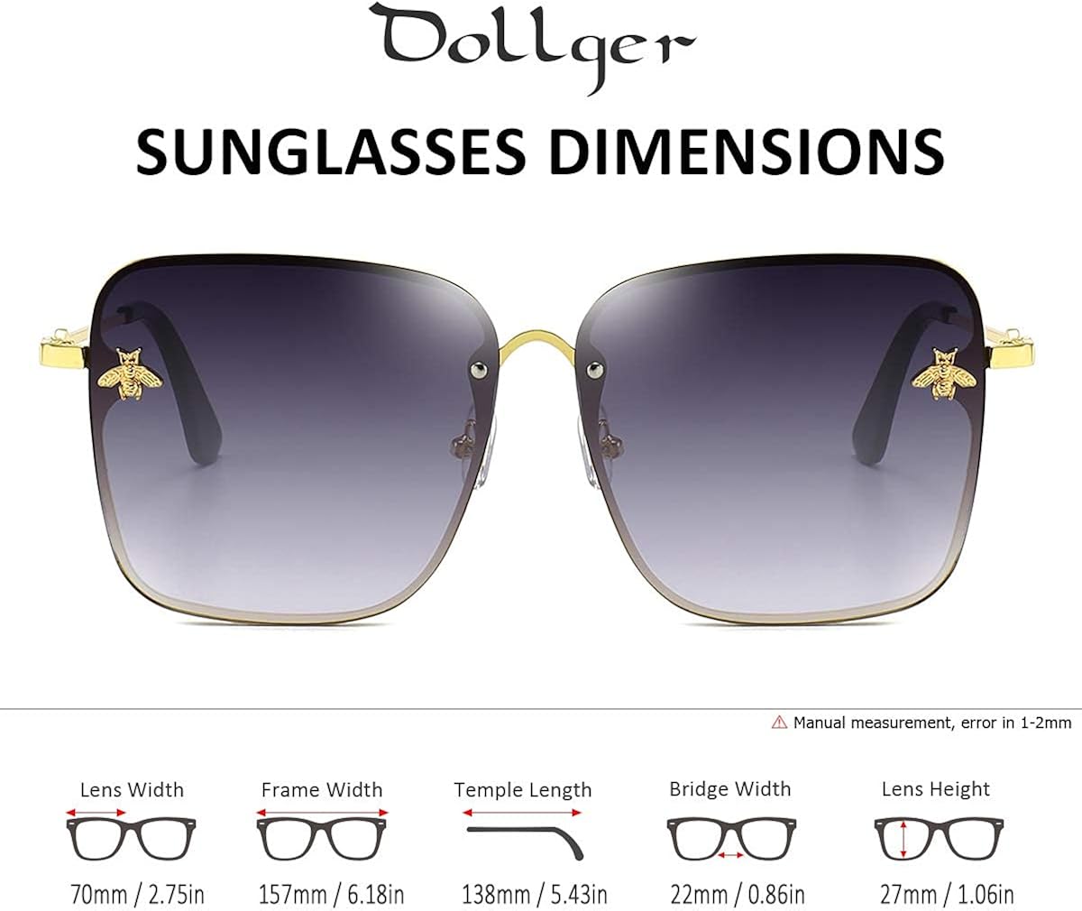 Miniatura 5 de Dollger Gafas de sol cuadradas de gran tamaño para mujer lentes de sol grandes lentes de sol grandes protección UV 400 Gradiente