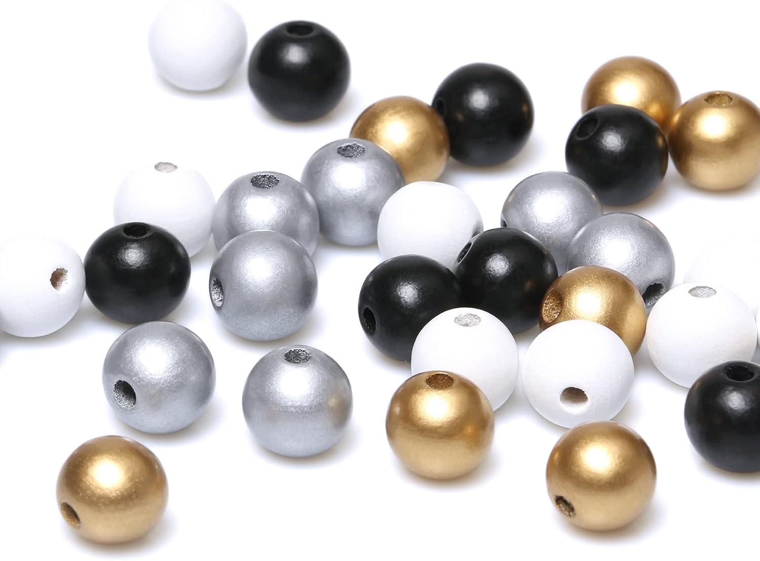 100 Wood Beads for Garlands, 16mm Assorted Colors Wooden Loose Beads for Crafts Making, Farmhouse Wooden Beads for Home Decor (White/Black/Gold/Red) - Image 6