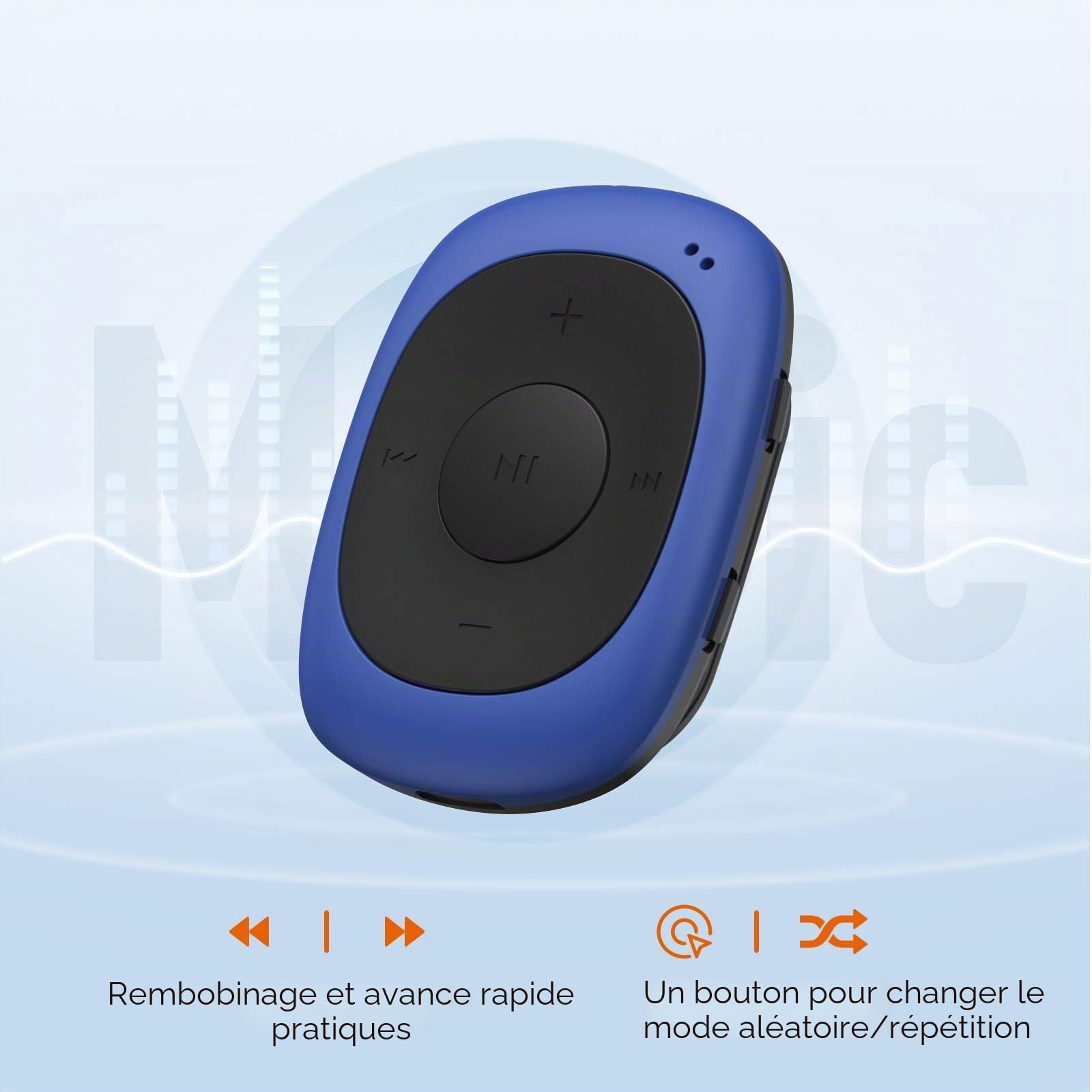 AGPTEK Lecteur MP3 Sport Portable avec Pince, 8Go Mini Baladeur MP3 avec HiFi Radio FM Support Les Formats MP3 WMA WAV, Clip Joueur Musique pour la Course à Pied et Le Cyclisme - G02 Bleu