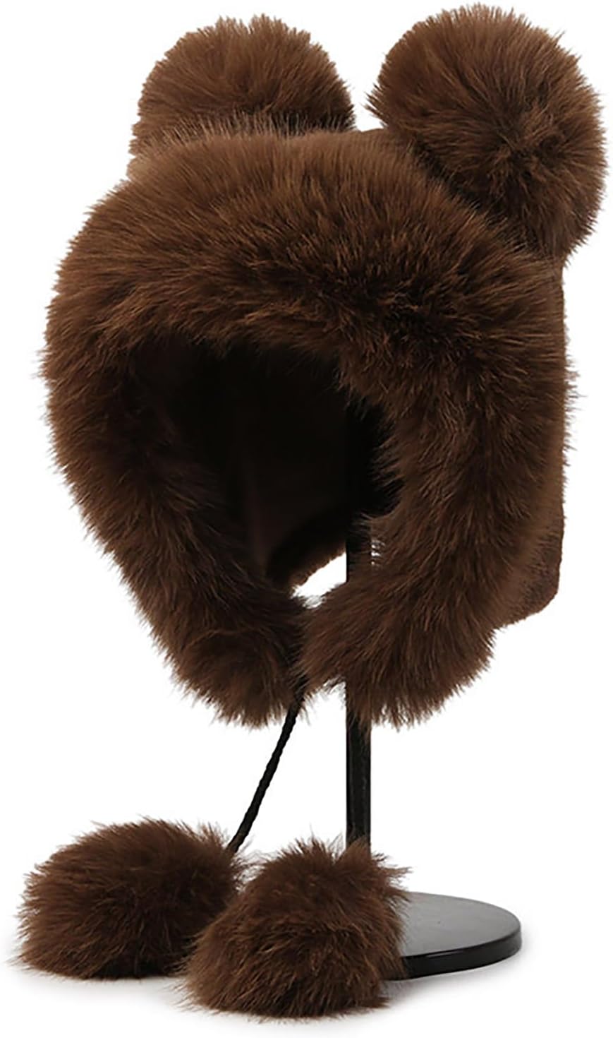 yolrdiw Faux Fur Bear Hat with Ears Flaps Winter Fluffy Beanie Cap for Adult Animal Lovers Gift