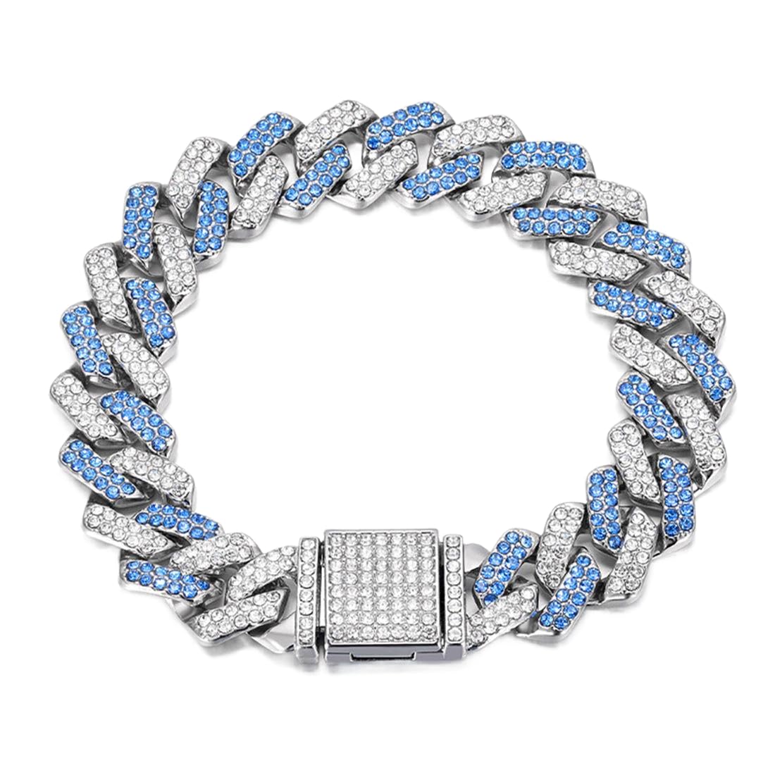Blue Dog Chain Necklace, Dog Chain Collars Bling Glitter Rhinestone Metal Choke Cuban Link Dog Collar - Image 2