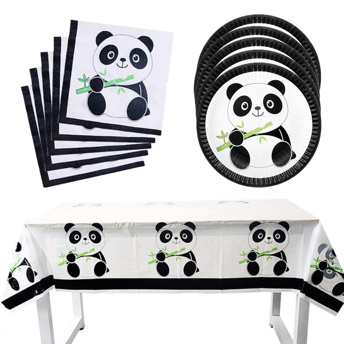 41 Pcs Panda Party Supplies Set, Panda Disposable Tableware, Including 20Pcs Plates, 20Pcs Napkins and 1 Tablecloth for Kids Baby Shower Birthday