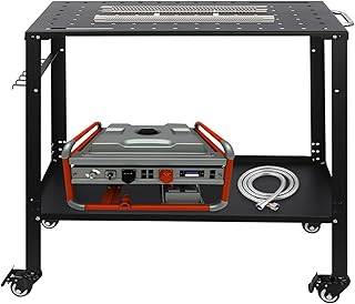 Welding Table Workbench 36"x18" 1200lbs Load Capacity Industrial Welding Worktop Cart with Casters & Adjustable Height Feets Portable Metal Steel Work Table with Holes on Top & Hooks