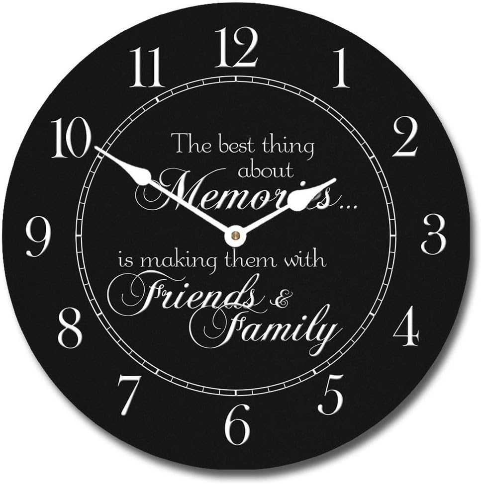 Memories Black Wall Clock, | Ultra Quiet Quartz Mechanism | Hand Made in USA Beautiful Crisp Lasting Color | Comes in 8 Sizes | 10-Inch