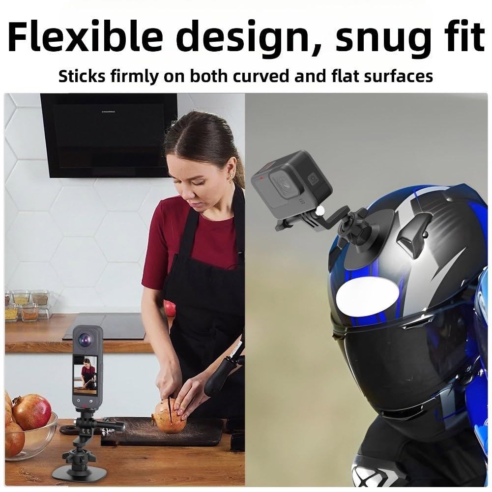 Soporte para casco de cámara de acción y base flexible giratoria de 360 grados con fuerte adherencia para soporte de TPU, color negro