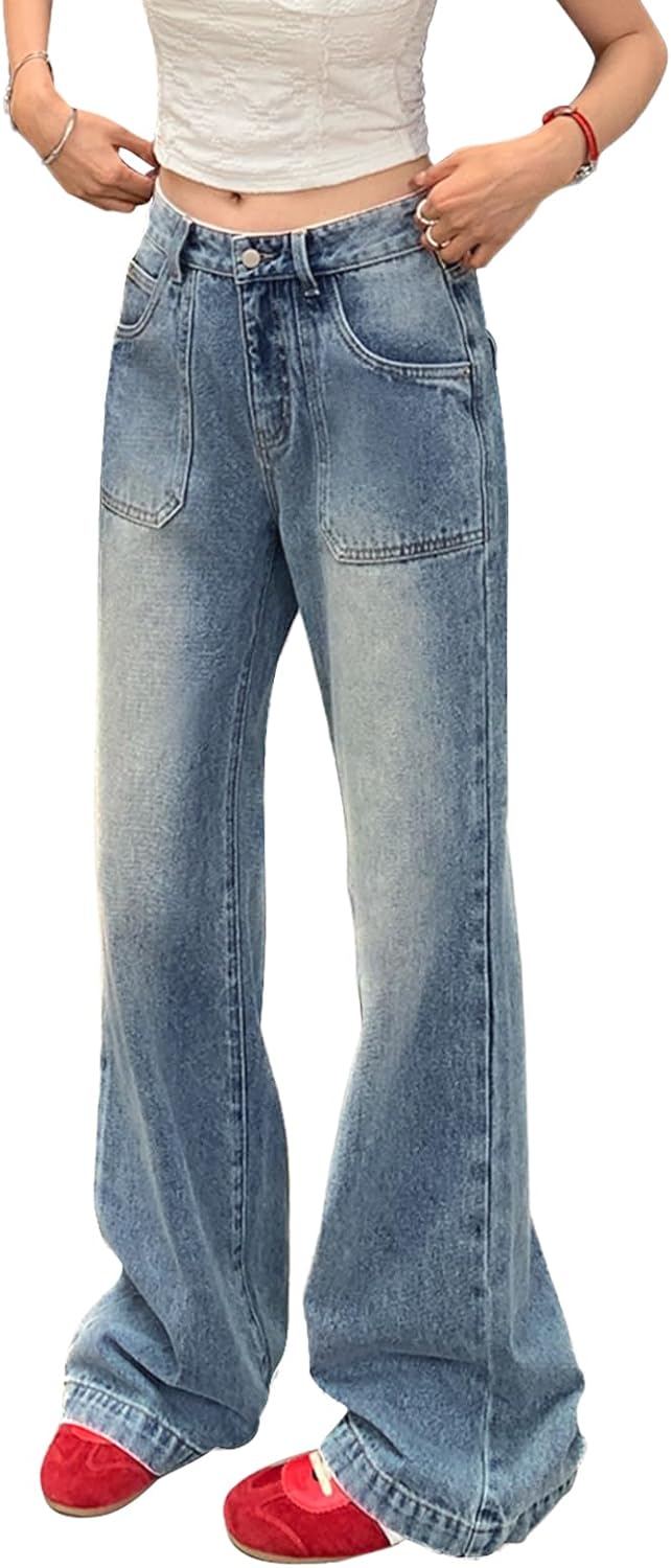 EMMIOL Baggy Jeans for Women, Wide Leg Jeans Plus Size Boyfriends Denim Pants, Y2K Vintage Style