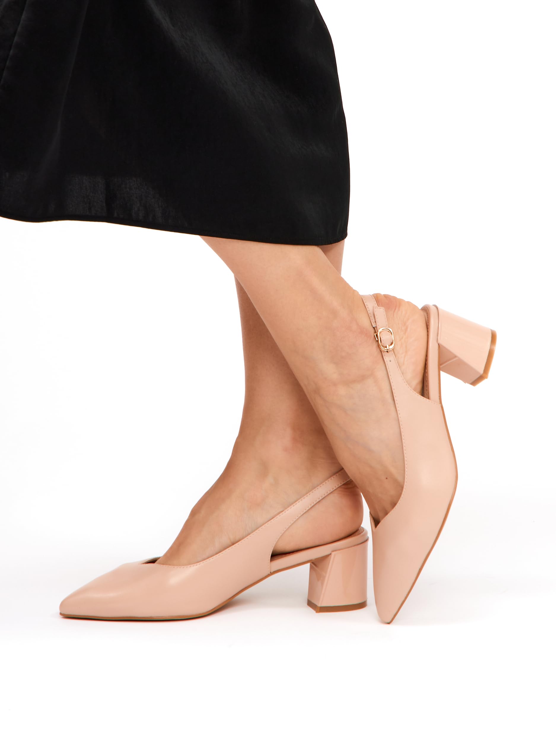 Pumps, scarpe da donna con tacco a blocco, 5,5 cm, morbida finta pelle scamosciata/similpelle, comode décolleté con tacco, bianco/nero/rosso/beige/nude/tortora, cinghie per la schiena