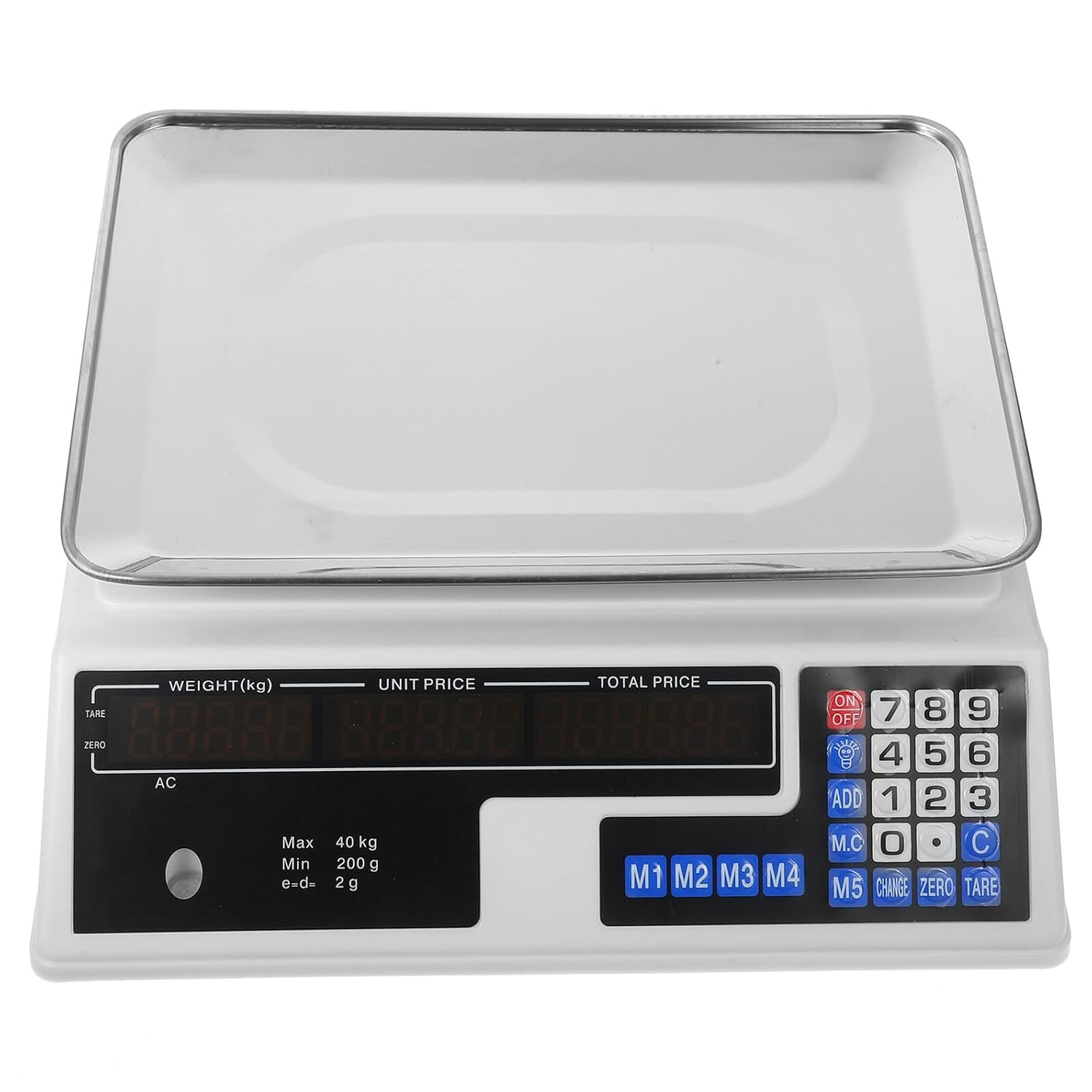 Electronic Price Computing Scale 40kg Capacity with LED Backlight White Shell Professional Digital Meat Fruit Scale for Retail Stores and Kitchen Use with US Plug
