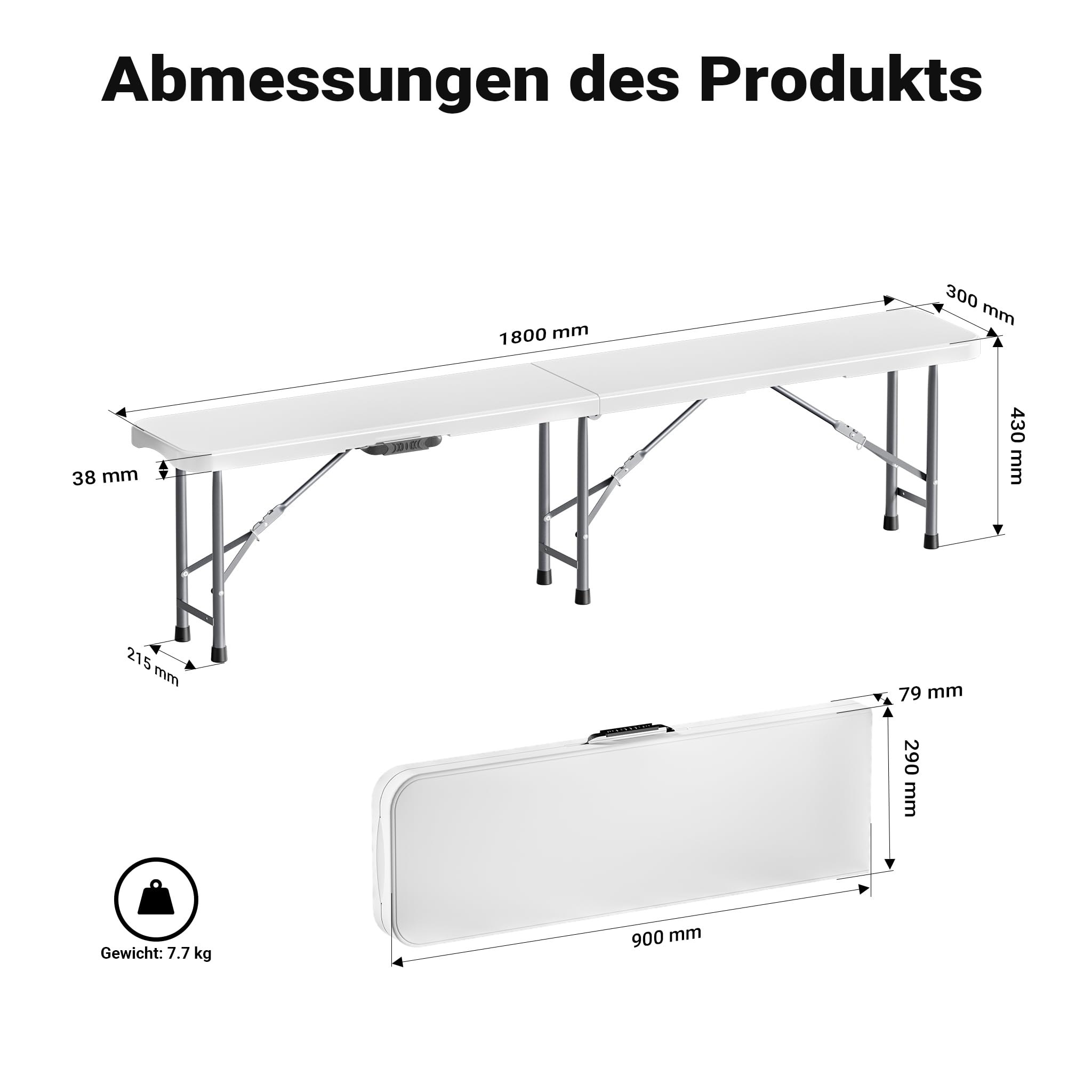 Wiltec Klappbank 180x30x43 cm Camping Sitzbank klappbar Campingbank Gartenbank Bierbank faltbar Sitzgruppe Sitzgarnitur Camping Tisch faltbar