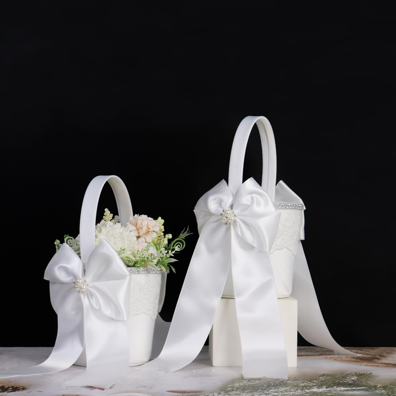 2 Stück Blumenmädchen Korb Blumenkorb Hochzeit, Blumenstreukörbchen Hochzeit Weiß
