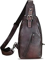 Vista 16 de Bolso bandolera de cuero genuino para mujeres y hombres, estilo vintage, de cuero real, a la moda, bandolera, Marrón