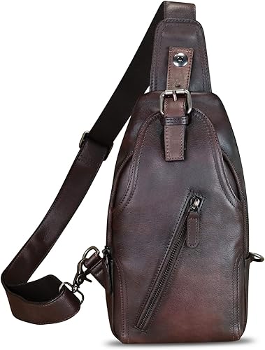 Miniatura 2 de Bolso bandolera de cuero genuino para mujeres y hombres, estilo vintage, de cuero real, a la moda, bandolera, Café